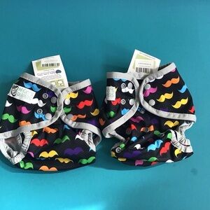 Nicki’s Diapers OneSize Diaper Cover bundle of two mustache pattern NWT